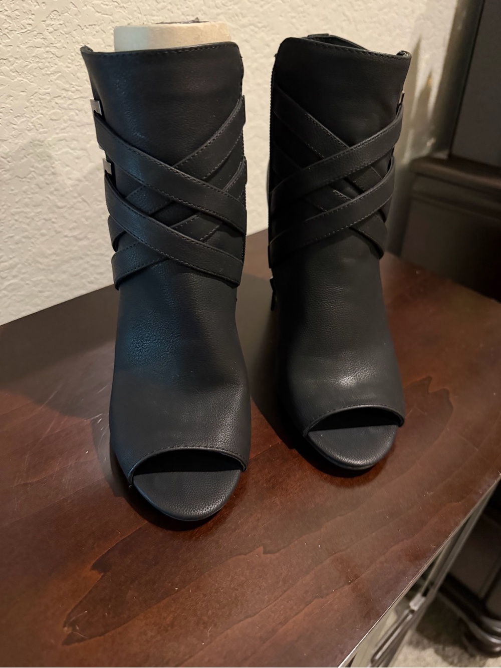 Guess Black Peep-Toe Crisscross Ankle Booties